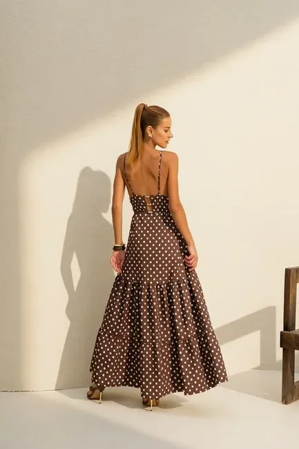 VESTIDO DELFOS LONGUETE POÁ - MARROM