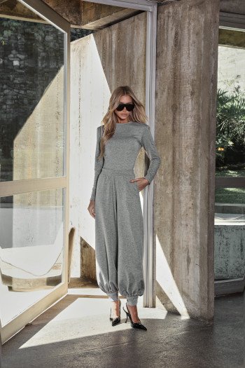 CONJUNTO ADELINE BLUSA E CALÇA MOLETINHO - MESCLA