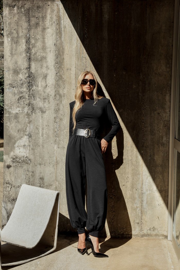 CONJUNTO ADELINE BLUSA E CALÇA MOLETINHO - PRETO