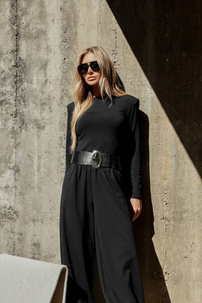 CONJUNTO ADELINE BLUSA E CALÇA MOLETINHO - PRETO