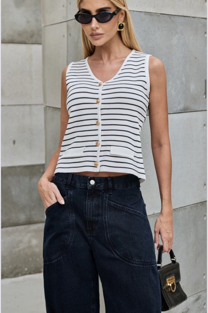 BLUSA ATENAS MODA LISTRADA - OFF WHITE