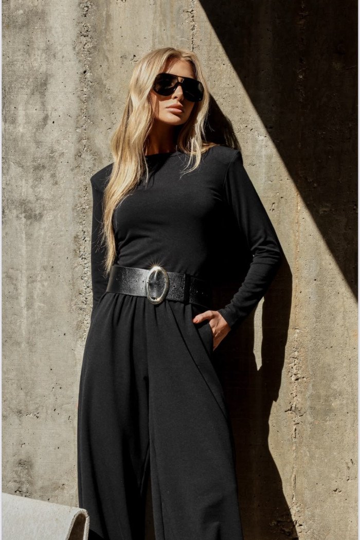 CONJUNTO ADELINE BLUSA E CALÇA MOLETINHO - PRETO
