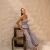 CONJUNTO CANCUN BLUSA PEPLUM LISTRADO - AZUL CLARO