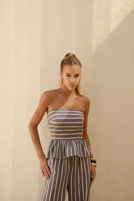 CONJUNTO CANCUN BLUSA PEPLUM LISTRADO - SOL