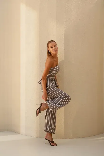 CONJUNTO CANCUN BLUSA PEPLUM LISTRADO - SOL
