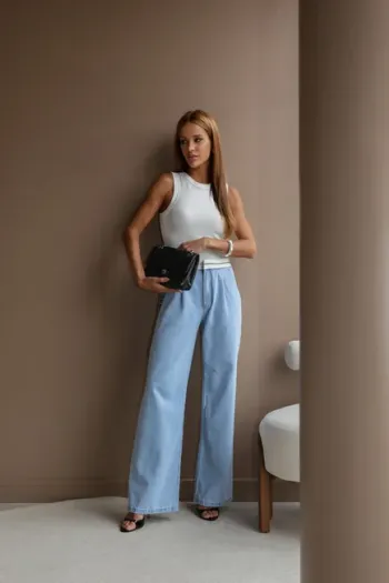 CALÇA WIDE LEG RAFA JEANS - LAVAGEM CLARA