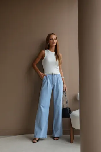 CALÇA WIDE LEG RAFA JEANS - LAVAGEM CLARA