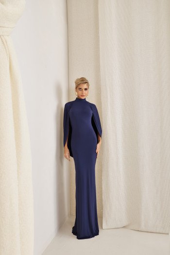 VESTIDO REBECA LONGO CAPA - AZUL BÁLTICO