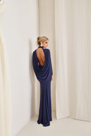 VESTIDO REBECA LONGO CAPA - AZUL BÁLTICO