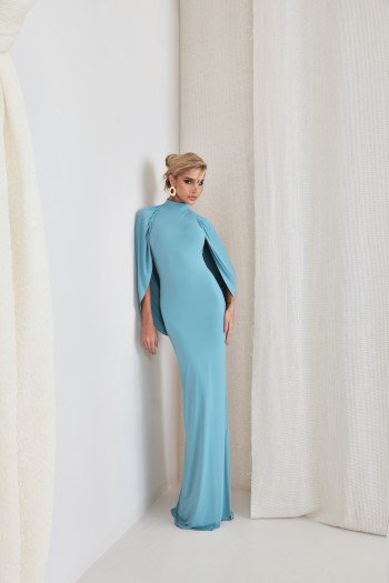 VESTIDO REBECA LONGO CAPA - AZUL SKY