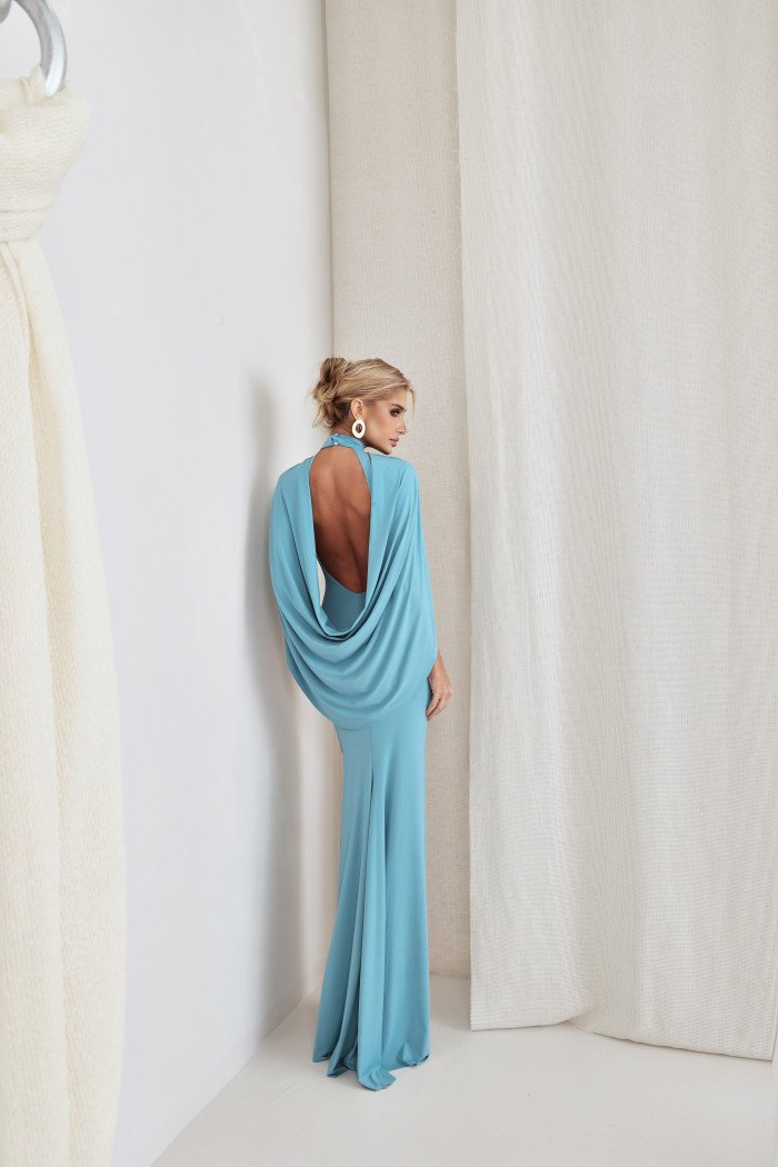 VESTIDO REBECA LONGO CAPA - AZUL SKY