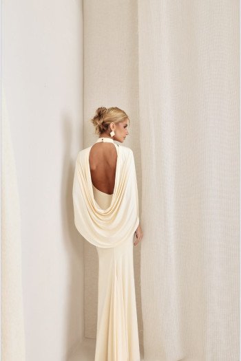 VESTIDO REBECA LONGO CAPA - CREME
