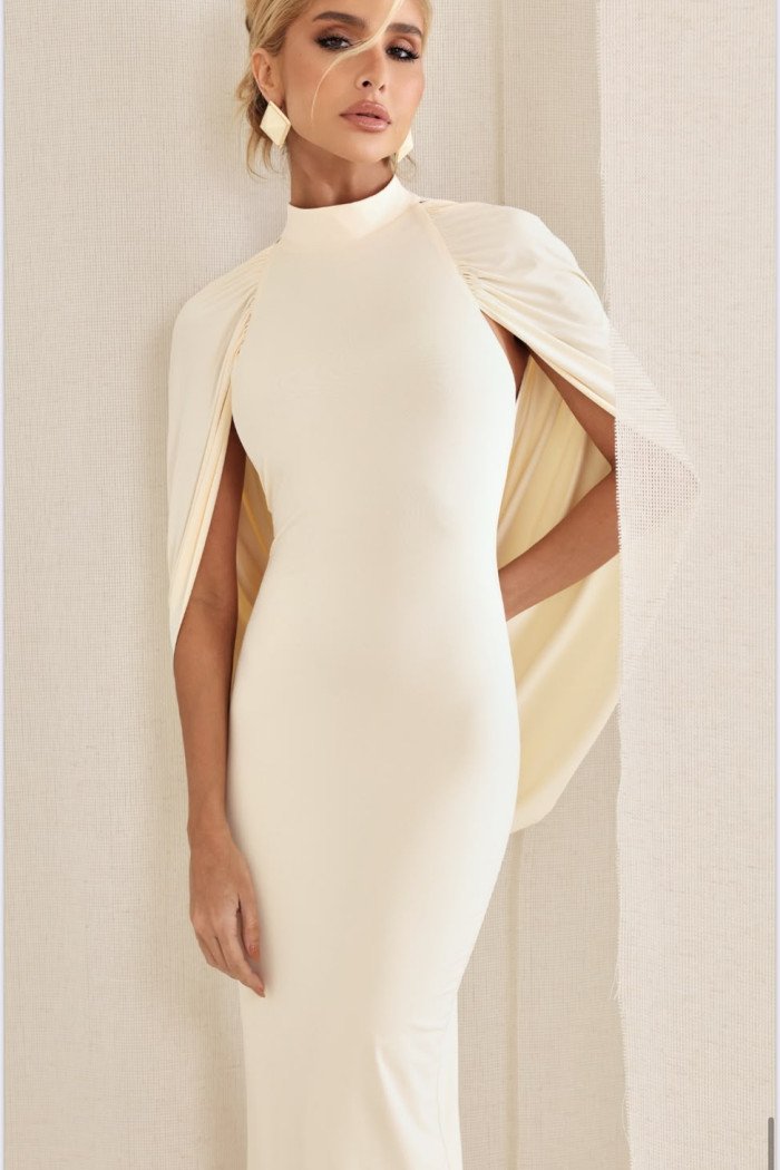 VESTIDO REBECA LONGO CAPA - CREME