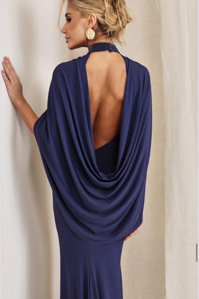 VESTIDO REBECA LONGO CAPA - AZUL BÁLTICO