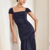 VESTIDO ELEONORA LONGO FRANZIDO - AZUL MARINHO