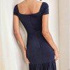 VESTIDO ELEONORA LONGO FRANZIDO - AZUL MARINHO