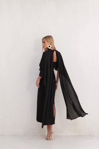 VESTIDO TAMIRES T.Q.C ALFAIATARIA COM CAPA CHIFFON NOIVINHAS - PRETO