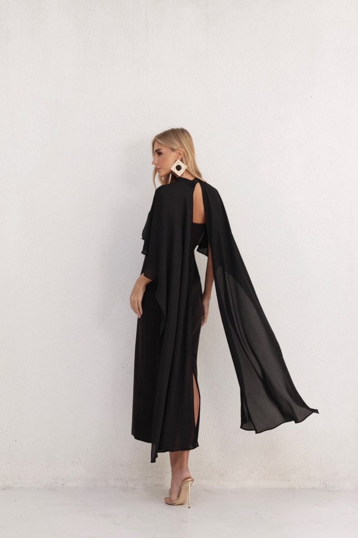 VESTIDO TAMIRES T.Q.C ALFAIATARIA COM CAPA CHIFFON NOIVINHAS - PRETO