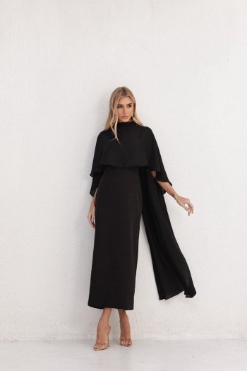 VESTIDO TAMIRES T.Q.C ALFAIATARIA COM CAPA CHIFFON NOIVINHAS - PRETO