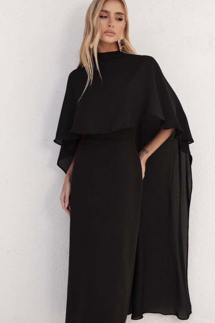 VESTIDO TAMIRES T.Q.C ALFAIATARIA COM CAPA CHIFFON NOIVINHAS - PRETO