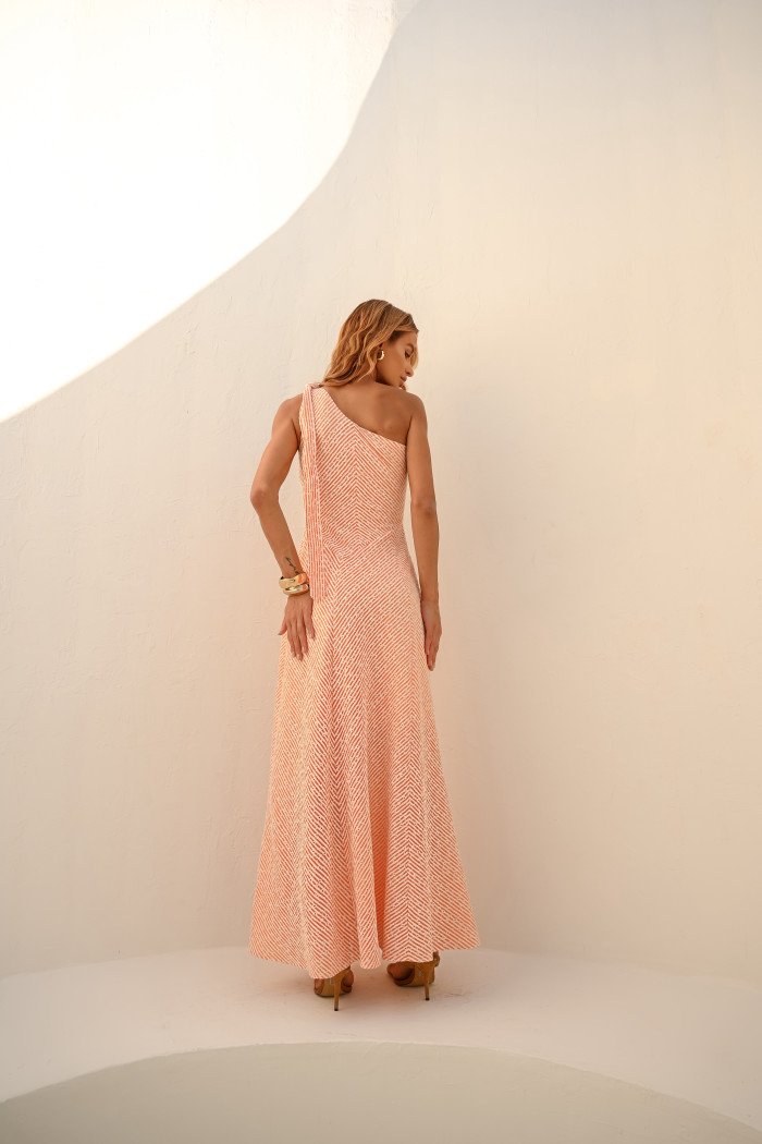 VESTIDO LONGUETE PRISCILA LINEN BORDADO LISTRAS - SALMÃO