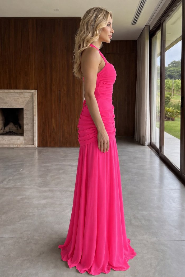 VESTIDO NATALY CHIFFON ASSIMÉTRICO - PINK