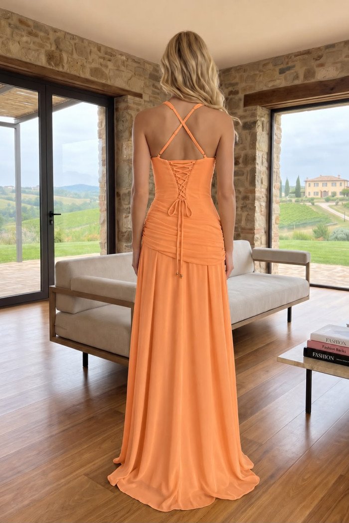 VESTIDO NATALY CHIFFON ASSIMÉTRICO - SALMÃO