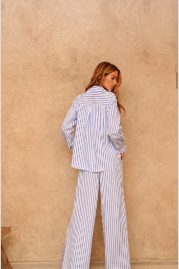 CONJUNTO SUMMER LISTRAS CAMISA E PANTALONA - AZUL