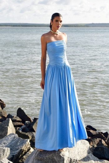 VESTIDO CECILIA BUSTO DRAPEADO JERSEY T.Q.C - AZUL