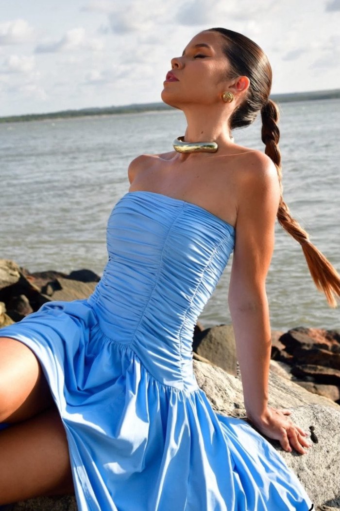 VESTIDO CECILIA BUSTO DRAPEADO JERSEY T.Q.C - AZUL