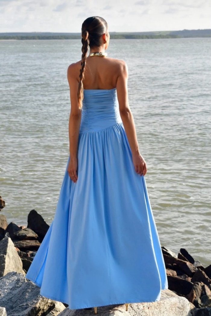 VESTIDO CECILIA BUSTO DRAPEADO JERSEY T.Q.C - AZUL