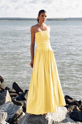 VESTIDO CECILIA BUSTO DRAPEADO JERSEY T.Q.C - AMARELO