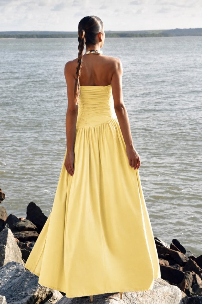 VESTIDO CECILIA BUSTO DRAPEADO JERSEY T.Q.C - AMARELO