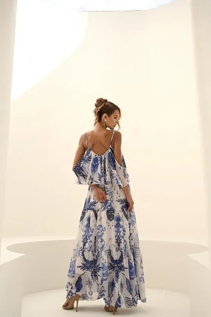 VESTIDO BEATRICE LONGO CIGANINHA ESTAMPADO - AZUL