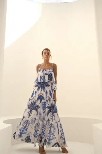 VESTIDO BEATRICE LONGO CIGANINHA ESTAMPADO - AZUL