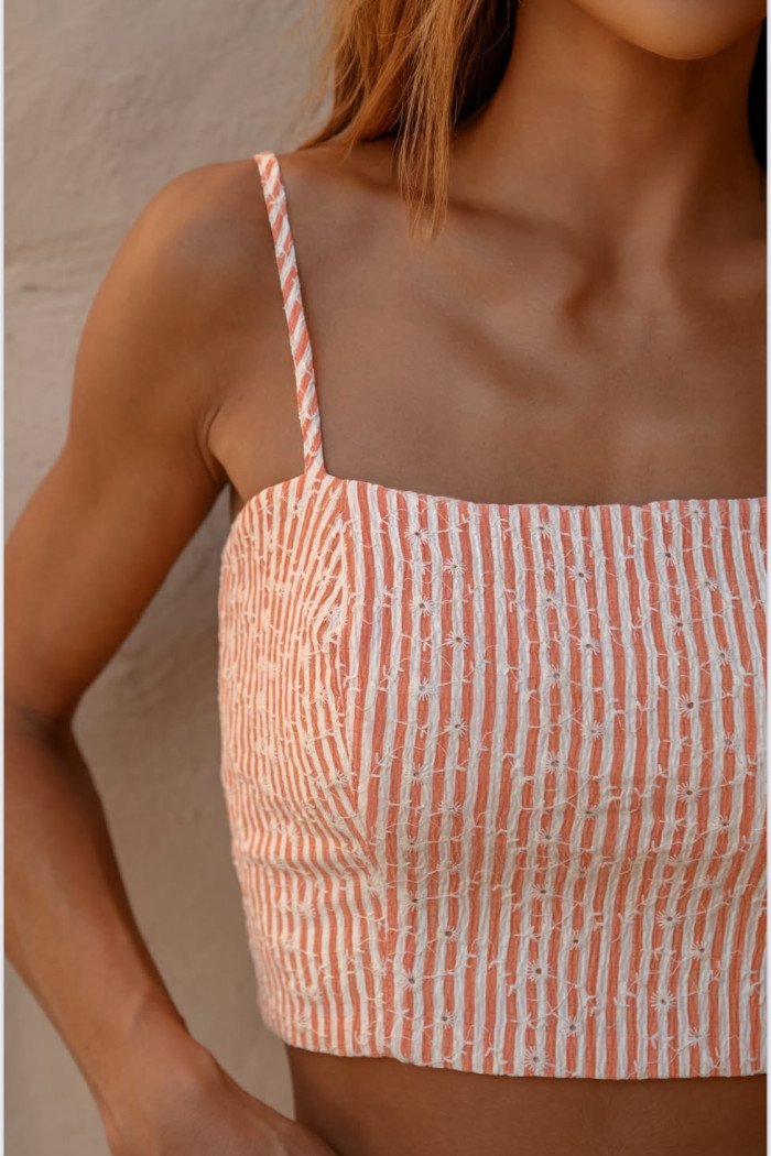 CROPPED LUANA LISTRAS BORDADO - SALMÃO