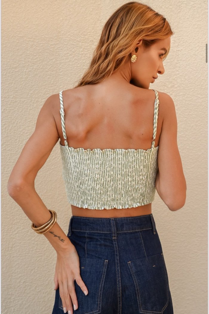 CROPPED LUANA LISTRAS BORDADO - VERDE PISTACHE