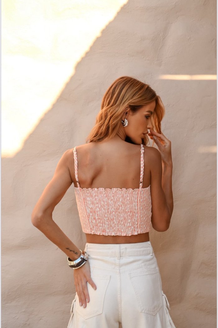 CROPPED LUANA LISTRAS BORDADO - SALMÃO
