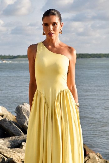 VESTIDO VALENTINA JERSEY UM OMBRO - AMARELO