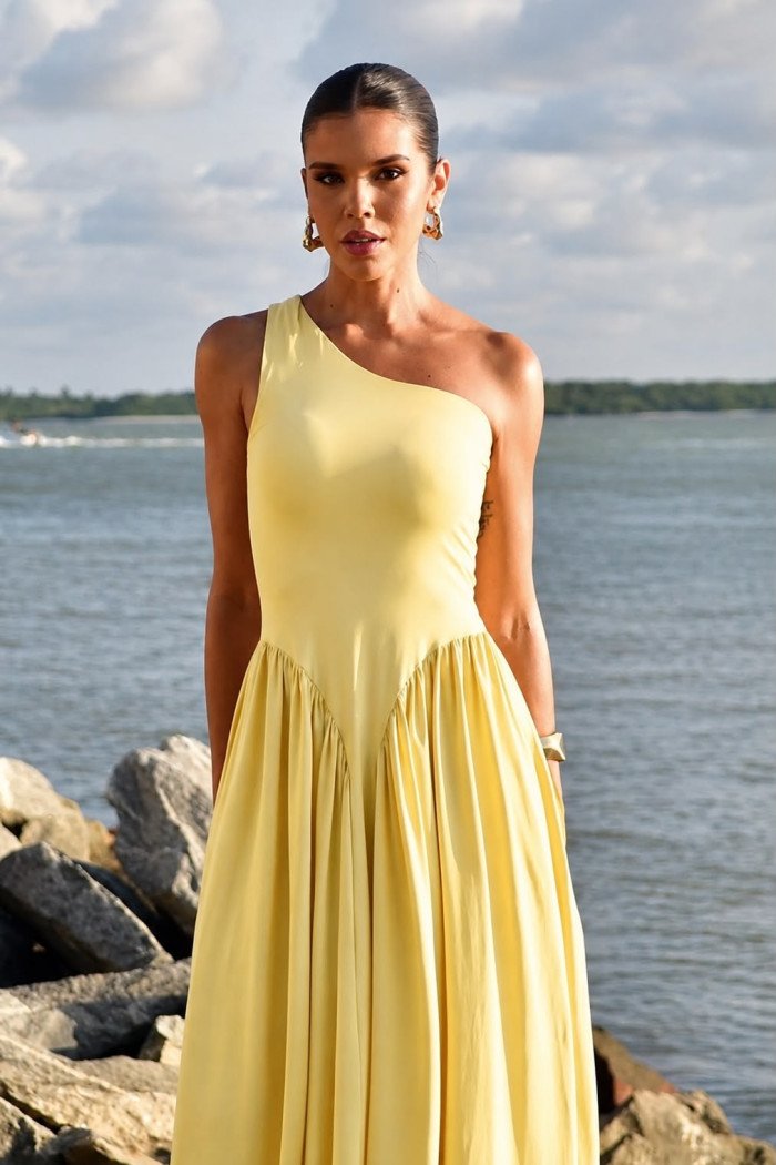 VESTIDO VALENTINA JERSEY UM OMBRO - AMARELO