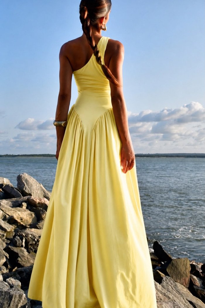 VESTIDO VALENTINA JERSEY UM OMBRO - AMARELO