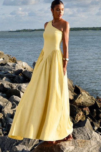 VESTIDO VALENTINA JERSEY UM OMBRO - AMARELO