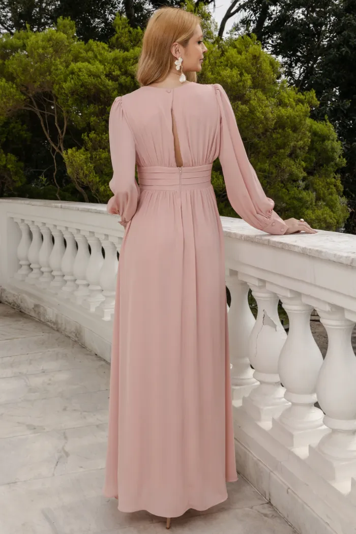 VESTIDO ELISABETE MANGA LONGA CHIFFON - ROSÉ