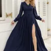 VESTIDO ELISABETE MANGA LONGA CHIFFON - AZUL MARINHO