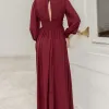 VESTIDO ELISABETE MANGA LONGA CHIFFON - VINHO