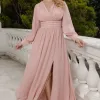 VESTIDO ELISABETE MANGA LONGA CHIFFON - ROSÉ