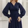 VESTIDO ELISABETE MANGA LONGA CHIFFON - AZUL MARINHO