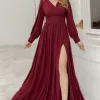 VESTIDO ELISABETE MANGA LONGA CHIFFON - VINHO