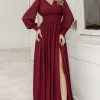 VESTIDO ELISABETE MANGA LONGA CHIFFON - VINHO