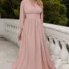 VESTIDO ELISABETE MANGA LONGA CHIFFON - ROSÉ
